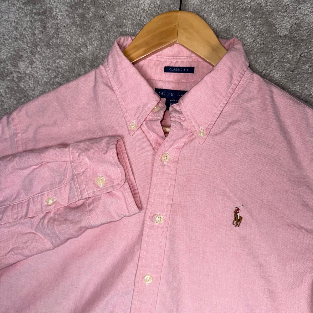 Ralph Lauren Classic Fit Pink Oxford Button Down Shirt Boy's 14 Long Sleeve
